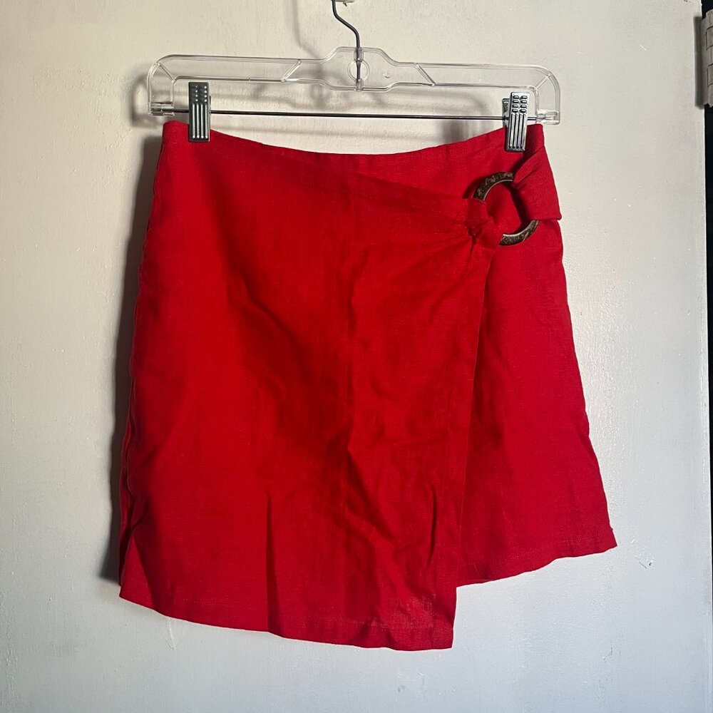 Forever 21 Contemporary Red Linen Wrap Skirt